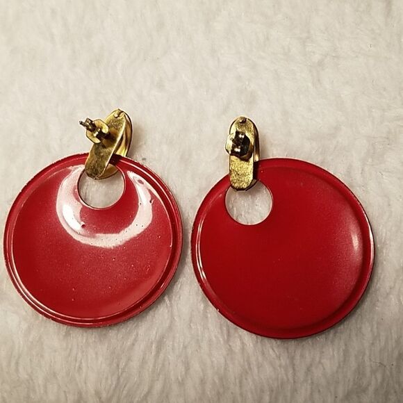 Vintage Red & Black Dot Earrings - Picture 3 of 3